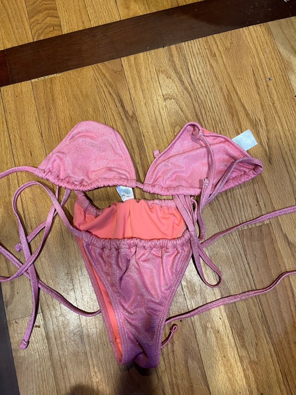Shimmering Pink Triangle String Bikini Set